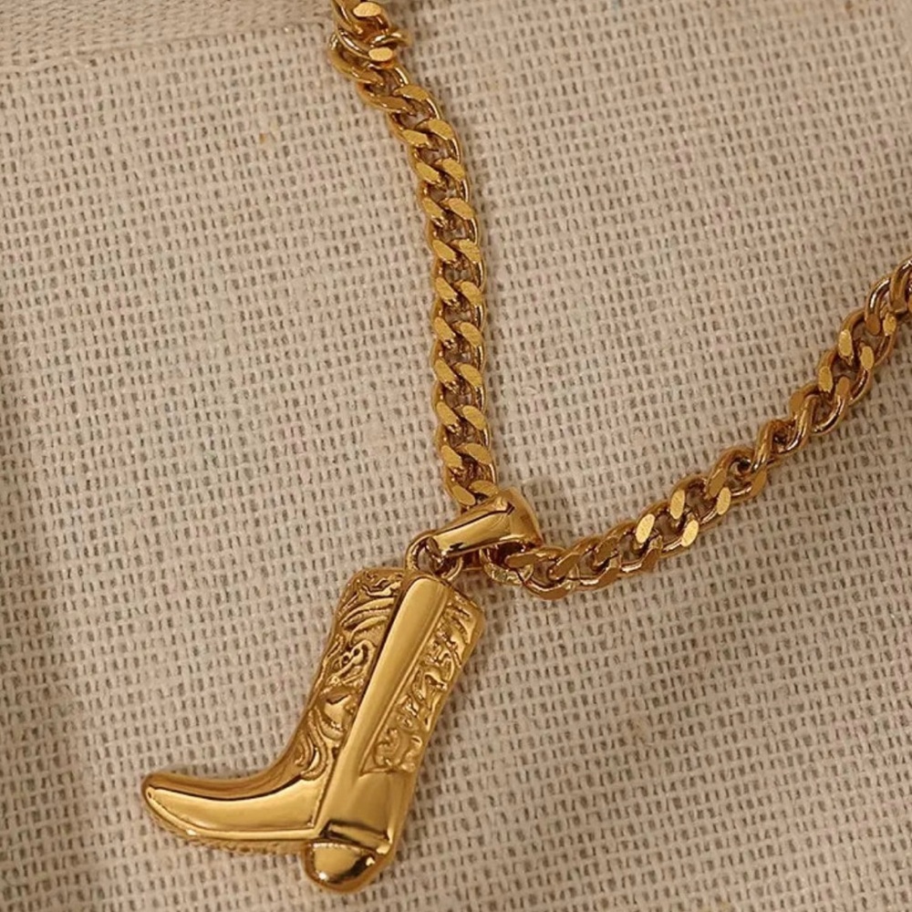 Gold Cowboy Boot Pendant Necklace